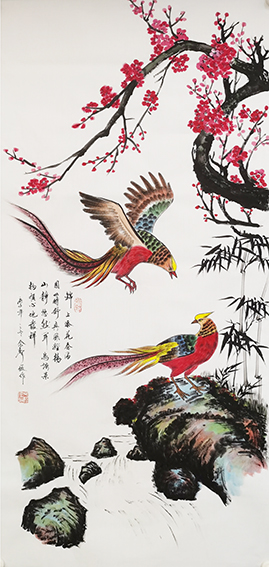 佘声俊作品1《锦上添花春满园 四时舒爽风轻扬 山静悠然闻鸟语 景物顺心地发祥》.jpg