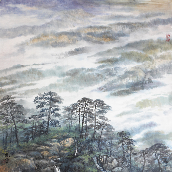 盛絜作品12《松涛雾蒙细雨景》规格：67cm×68cm.jpg