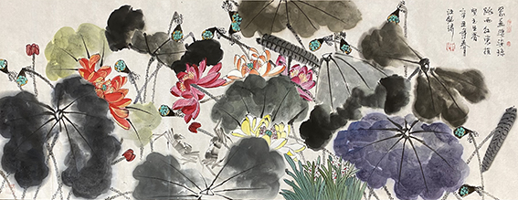 汪铭录作品19《翠盖婆娑珠跳雨 红赏摇曳玉生香》.jpg